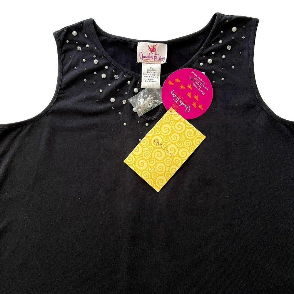 Quacker Factory Top XL Embellished Scoop Keyhole Neck Office Career Black NWT - Picture 2 of 7